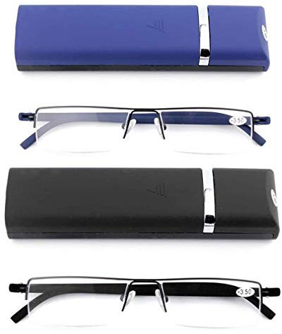 KoKoBin 2 stueck Ultraleichte TR90 Lesebrillen Herren Damen Klassische Metall Sehhilfe Halbrandbrille Schmal Stil Brille Lesehilfe mit Etui und Brillenputztuch +2.0