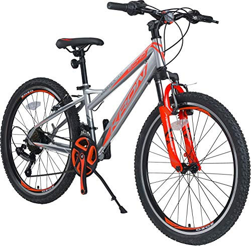 KRON Vortex 4.0 Mountainbike 26 Zoll | 21 Gang Schaltung mit V-Bremse | 16 Zoll Rahmen MTB Erwachsenen Jugend Fahrrad | Grau Orange