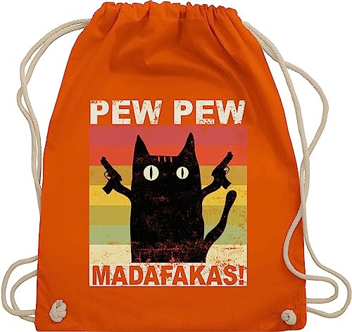 Shirtracer Turnbeutel Rucksack - Sprüche Statement - Pew Pew Madafakas - Unisize - Orange - mit aufschrift cat beutel statements cats stoffbeutel sprüchen katze beuteltasche katzen backpack katzen-