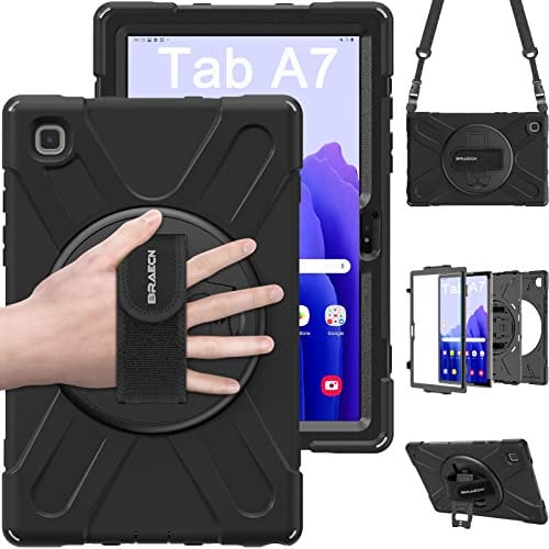 BRAECN Coque pour Samsung Galaxy Tab A7 10.4 Pouces 2022/2020, Étui de Robuste avec Support Rotatif à 360° et Dragonne, Bandoulière, Résistant Housse pour SM-T500/SM-T503/SM-T505/SM-T507, Noir