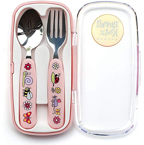 Tyrrell Katz Kids Secret Garden Printed 2 Piece Cutlery Set in Pink with Case - Dishwasher Safe Flatware Children's Fork and Spoon - 15 x 8 x 2 cm