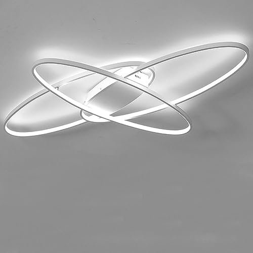 Wohnzimmer LED Deckenleuchten,Dimmbare mit Fernbedienung Deckenbeleuchtung, Modern Oval Design Kronleuchter,Aluminium,60W 4200LM 95CM/80W 5600LM 130CM,für Schlafzimmer Esszimmer Küchen Büro lampe