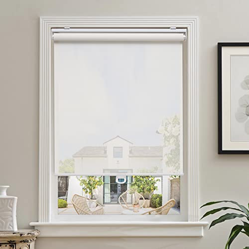 AOSKY Cordless Roller Shades for Windows Light Filtering Shades with 5% Openness Solar Screen Semi Sheer Roller Blinds UV Protection for Office and Home. Easy to Install 25 W x 72 H (White)