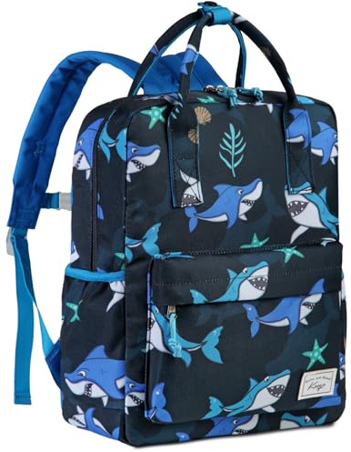 Kasgo Kinderrucksack, Niedlich Rucksack Kinder Mädchen Jungen 6-8 Jahren Schulrucksack mit Brustgurt Leicht Wasserabweisend Große Kapazität Din A4-tauglich 10L 37cm Blau Hai