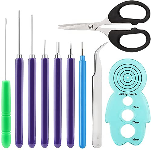 10 Stück Papier Quilling Werkzeug Set,Schlitz Quilling Stift Werkzeuge mit einer Pinzette und Schere für Rollende Papierblumen, Kunsthandwerk, Heimwerken, Anfänger, Fortgeschrittene Quiller