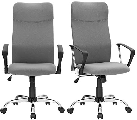 SONGMICS Bürostuhl, 2er Set, ergonomischer Bürostuhl, Drehstuhl, Konferenzraumstuhl, Stoffbezug, Höhen- und neigungsverstellbar, Ladbar bis 120 kg, grau OBN034G01-2