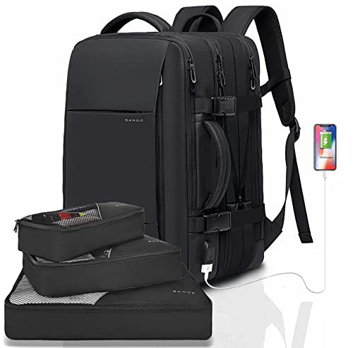 BANGE Reiserucksack, Handgepäck Rucksack Strapazierfähige Convertible Duffle Bag Fit für 17,3-Zoll-Laptop für Männer und Frauen (Schwarz L(with3cubes))