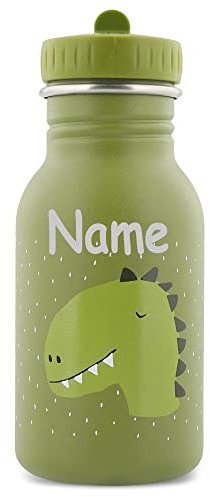 Edelstahl Trinkflasche für Kinder mit Namen graviert von Trixie ultraleicht auslaufsicher Trinkschnabel für Kinder ab 3 Jahren Dinosaurier 350ml