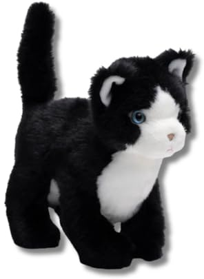 LA PELUCHERIE - Plüschtier Katze Gustave – 26 cm – Schwarz & Weiß – Handgenäht – französische Marke