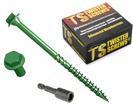 Twister Screws Hex Head Timber Screw | 6.7 x 125mm | Green | Box of 50 | Double-Threaded, Hardened Carbon Steel, Multipurpose, Ruspert Corrosion protection, Type 17 Ultra Sharp Grab Point
