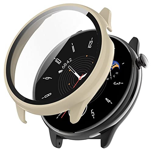 FTRONGRT Hülle für Amazfit GTR Mini, PC + Gehärteter Bildschirmfolie, All-Inclusive-Uhrengehäuse, Stoßfest, Hülle für Amazfit GTR Mini Smartwatch.Elfenbein