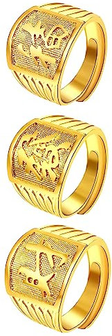 JewelryWe Herren-Ring Gold Ring Herren - 3pcs Vergoldet Reich/Glück/Reichtum Siegelring Band Bandring Offener Daumen Fingerring verstellbare Größe Geschenk für Männer