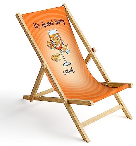 Ferocity Holz-Liegestuhl Klappbar Klappliegestuhl Sonnenliege Strandstuhl Wechselbezug Motiv Spritz O'Clock [119]