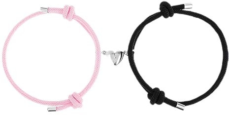 Yolev 2pcs Magnetic Couple Bracelets for Women Men,Heart Bracelet Set Matching Rope for Women Men Lovers Gifts