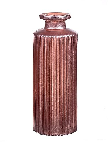 INNA-Glas Flaschenvase Emanuela aus Glas, rosa-metallic, 13,2 cm, Ø 5,2 cm | Rillenmuster - Deko Glasflasche