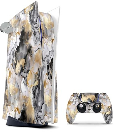 Skins4u Skin für PS5 Design Vinyl Skins Aufkleber Faceplate Sticker kompatibel mit PlayStation 5 Folie Gaming Case PS5 Cover Konsole Controller (Marmor Gold Light, Digital Edition)