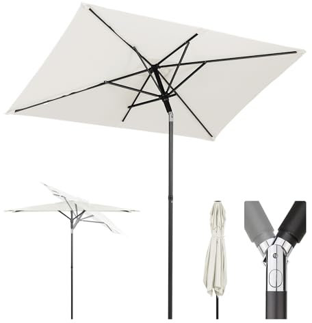Sekey® Sombrilla para balcón, terraza y jardín, 200 × 125 cm, resistente al viento, inclinable, UPF 50+, rectangular, color crema, beige, 200x125 cm, Paraguas de jardín