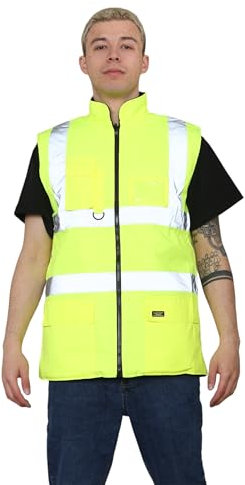 Grunge Wear® Hi Vis Bodywarmer Fleece Lined Reversible Gilet Jacket - Hi Viz High Visibility Waterproof Workwear Security Safety Wear Warm Sleeveless Waistcoat Body Warmer Vest Top (Yellow, 3X-Large)