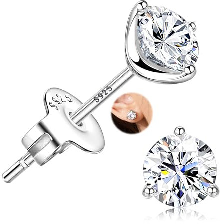 Sllaiss Ohrstecker Silber 925 Damen AAAAA+ Zirkonia Sterling Silber für Frauen Weißvergoldet Knorpel Ohrringe 5MM