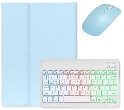 kaidisen Funda con teclado retroiluminado para iPad A16 de 11 pulgadas 2025/iPad de 10ª generación 2022 de 11.9 pulgadas con mouse y teclado retroiluminado desmontable, azul claro y blanco