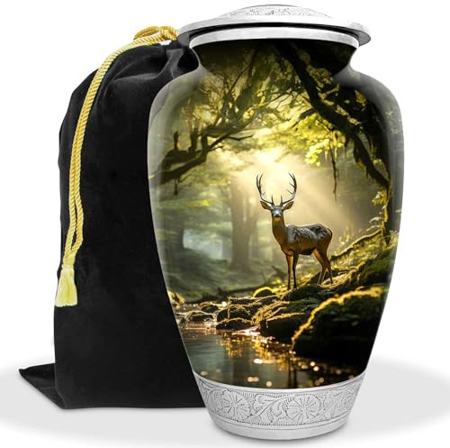 Double Trouble Inc Deer Forest Urn for Human Ashes | Large Handcrafted Funeral Memorial | Decorative Cremation Urn for Women and Men