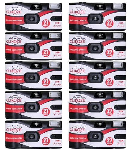Clikoze Disposable Camera with 27 Exposures, ISO 400 Ultramax 35mm Film Single-Use Camera with Flash 10 Pack for Weddings, Birthdays and Parties
