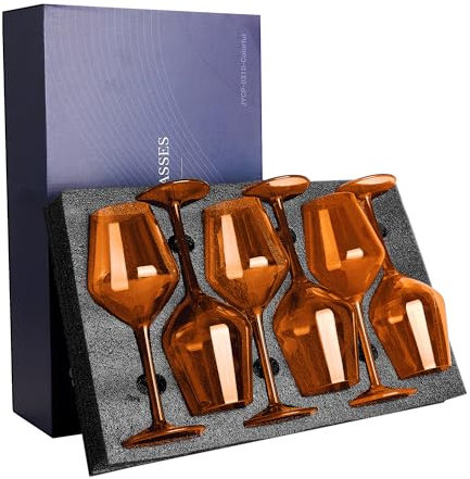 COOKY.D Tritan Verres À Vin Coloré En Plastique 440ml/15 Oz Long Tige Verrerie Multicolore Incassable Drinkware Mariage Crémaillère Cadeau Pour Vin Blanc Rouge,Set De 6 Orange