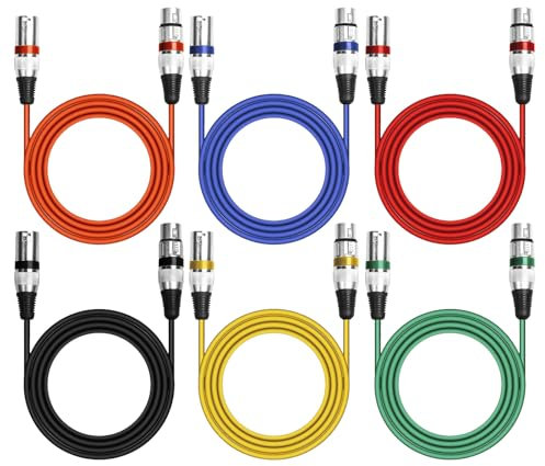 BORDEAG 6 Pack Cable XLR, Cable De Micrófono XLR, XLR Cable, Cable XLR Balanceado 3 Pines Macho A Hembra Cable De Micrófono Multicolor XLR Cable De Micrófono Para Micrófono, Mezclador, Altavoz (2M)