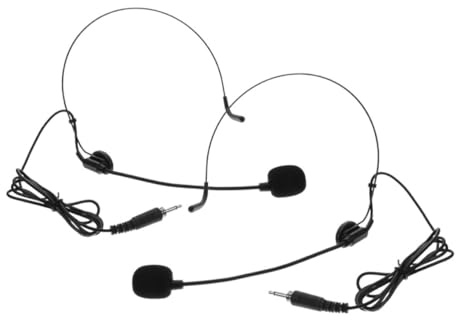 2 Stück Headset Mikrofon mit 3,5mm Klinke und Verstärker | Verstellbarer Bügel, Flexibles Mikrofon, Geräuschmindernde Windschutzhaube, Schwarz, für Pa Systeme