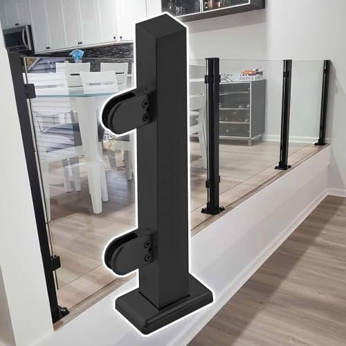 HanDpi Toughened Balustrade Balustrade Posts Stainless Steel Glass Railing Post Black Glass Panel Clamp With Rubber Inserts Glass, Poles & Clamps(Black-end Post,105cm/41.99