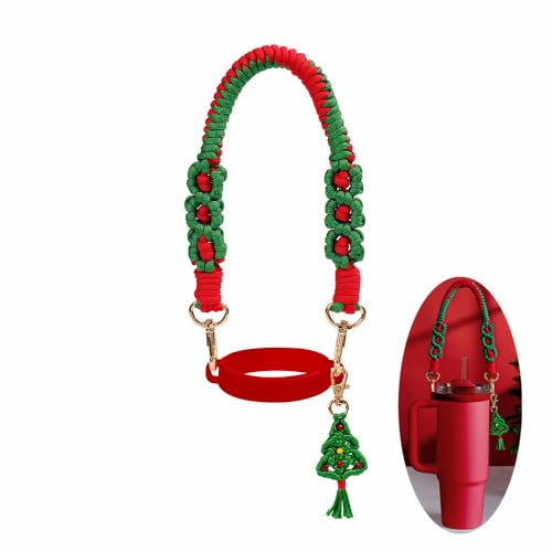 Sangle de poignée de bouteille d'eau rouge de Noël en silicone - Cordon de fixation pour bouteille d'eau - Sangle élastique compatible avec la plupart des accessoires Stanley Cup de 226,8 à 1,2 l