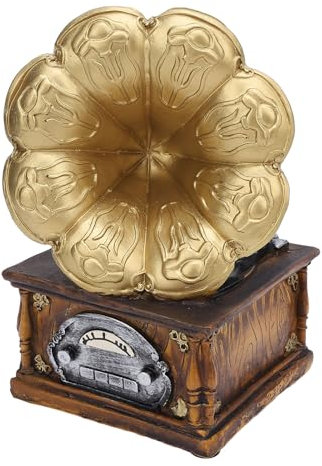 Luocute Classical Gramophone Music Box Clockwork Brown for Home Table Desk Decorations, Model Phonograph Retro Gramophone Record Player Resin Ornament Decoration Photography Prop Gold