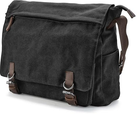Trendhim Messenger Bag Herren | Canvas Umhängetasche mit Lederdetails & Laptopfach | Schultertasche für Alltag, Arbeit, Büro & Freizeit, 15 Zoll