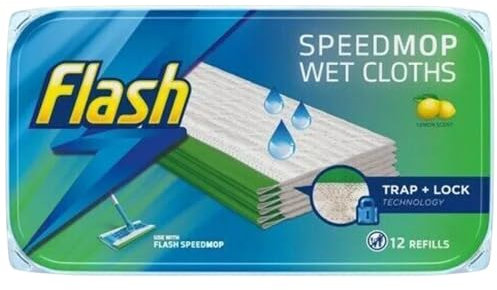 HOCHSTE Flash Speed Mop Wet Cloth Refills 12 Pack | Lemon or Wild Orchid Scent | Extra Thick & Wet | Traps Dirt & Grime | Multi-Surface Cleaning | Fast & Easy to Use 12 Pack Refill (Lemon Scent)