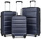 KONO Gepäck-Sets Kofferset Hartschale Koffer Reisekoffer Set 3 teilig Hartschalenkoffer Rollkoffer mit TSA Schloss und 4 Rollen (Koffer Trolleys Set, Dunkelblau)