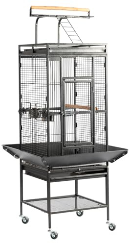 VINGLI Bird Cage with Wheels, 62 inch Bird Cages with Play Top, Wrought Iron Cage with Rolling Stand for Parrots, Cockatiels, Budgies, Lovebirds, Small/Medium Birds