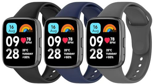 Tobfit 3 Pièces Bracelet pour Redmi Watch 3 Active Femme Homme, Souple TPU Bracelet de Remplacement pour Xiaomi Redmi Watch 3 Active