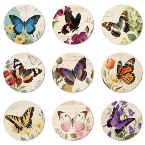 ANATTASOUL 9 Pièces sous-Verres Peinture, Floral Vintage Et Papillon Été Dessous de Verre Peinture Coasters, Arts et Artisanat pour Adultes, Peinture Dessous de Verre pour Maison, Bar