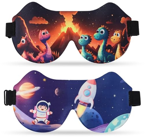Schlafmaske Kinder, Schlafmasken, 2 Stück 3D Schlafbrille Kinder | Weiche Schlafmaske mit Verstellbares Kopfband für Jungen und Mädchen für Reisen, Nickerchen, Camping