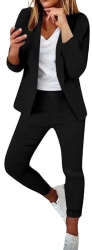 HEONSATI Tuta Oversize Donna Completo Ufficio Aperto Davanti Colletto Eleganti Complete da Lavoro Casual Curvy Set Due Pezzi Giacche E Pantaloni Tailleur da Cocktail con Bottoni per Matrimoni E Feste