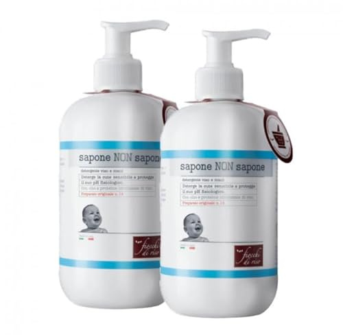 Fiocchi di Riso, 2er-Pack Seife ohne Seife | 2 Flaschen à 240 ml Gesichtsreiniger und Handreiniger für empfindliche Haut, geeignet für Kinder