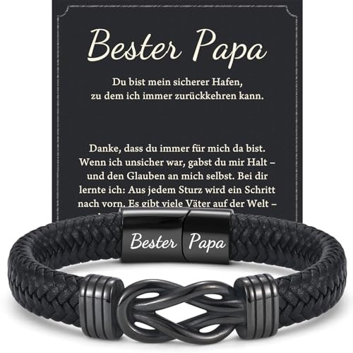 wynn's Geschenke für Männer, Lederarmband mit Gravur für Papa Stiefpapa Bonus Papa Sohn Bruder Enkel Neffe Onkel Mann Ehemann Freund Geschenk zum Geburtstag Weihnachten Vatertag Jahrestag Valentinstag