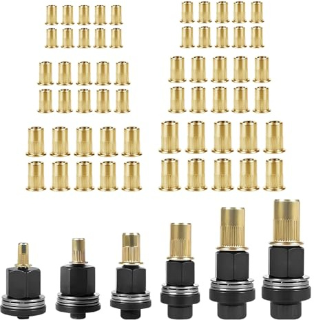 KOVSGQ Remachadora de Tuercas Remachables Remaches Roscados Tuerca Remachable Remache Tuerca 66Stk M3 M4 M5 M6 M8 M10 Juego de Cabezales Para Remachar a Mano Cada uno Contiene 10 Tuercas