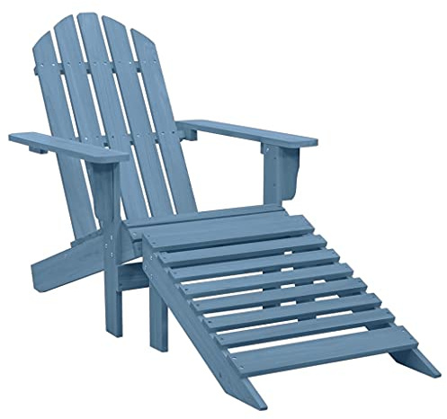 HaoChrymec Adirondack Gartenstuhl mit Fußteil aus Massivholz Tanne, Ergonomisches Design, Abnehmbares Fußteil, Relaxsessel für Garten, Balkon Stuhl, Garten Möbel Set, Blau, 70 x 147.5 x 88.5 cm