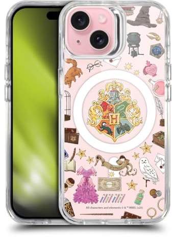 Head Case Designs Officially Licensed Harry Potter Hogwarts Pattern Magical Icons Shockproof Bumper Case [Military Grade Protection] Compatible with Apple iPhone 15 and Compatible with MagSafe