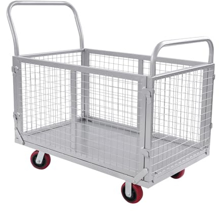 Schubwagen, plattformwagen klappbar transportwagen mit Rollen, Multifunktionaler Schubwagen, 200 KG TragfäHigkeit, 4 RäDer Wagen Gitter Handwagen, 100×60×94cm