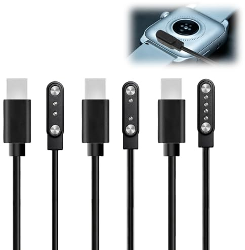 Lot de 3 chargeurs magnétiques universels pour montres connectées et trackers de fitness - Adaptateurs 2 pins 4mm, 7.62mm et câble USB C 4 pins 2.6mm - Chargement rapide et sécurisé pour montres