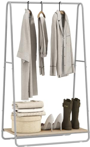 HOMCOM Portant à Vêtement 3 en 1 Porte-Chaussures 80 x 44 x 140 cm Gris | Portemanteau, Tringles Supérieures et Latérales, Cadre en Métal, pour Entrée, Chambre, Salon
