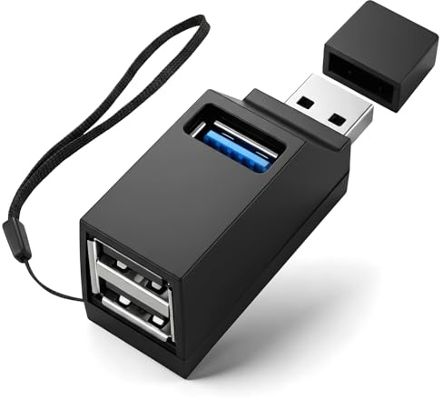 HAUXGOGO 3 Ports USB-Adapter, USB Hub with 3.0 and Double 2.0 USB-Adapter, Portable USB Splitter 1 in 3 Out for U Disk，Keyborad, Mouse，Mobile Hard Disk, etc (Black)