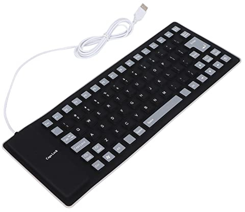 Prevessel Tastiera in Silicone Cablata USB Impermeabile in Silicone per PC Leggera, Portatile e Silenziosa, Morbida per Viaggi e Lavoro D'ufficio (Nera)